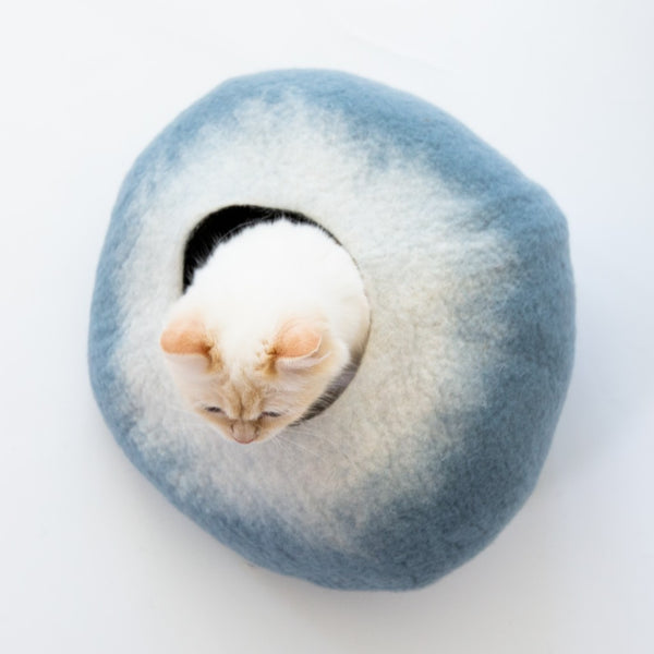 Sky Blue and White Cat Cave Bed