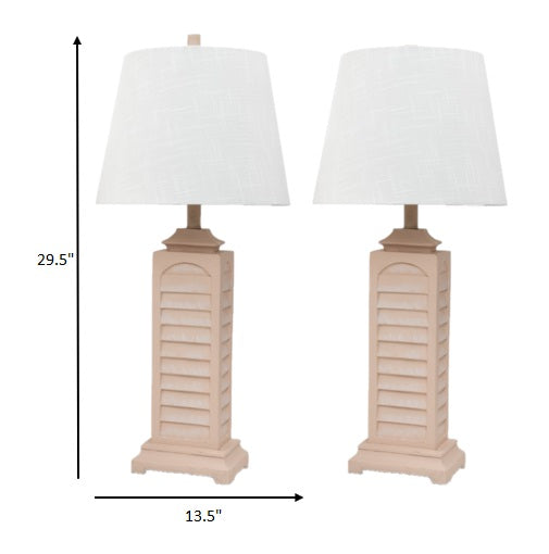 Set of 2 Cream Beige Coastal Shutter Styled Table Lamps