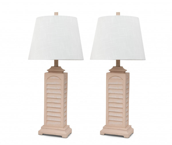 Set of 2 Cream Beige Coastal Shutter Styled Table Lamps