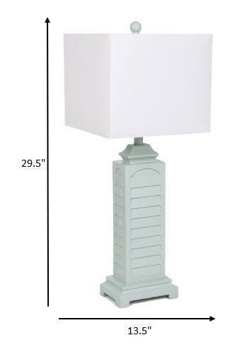 Set of 2 Powder Blue Slatted Table Lamps with Square Shade