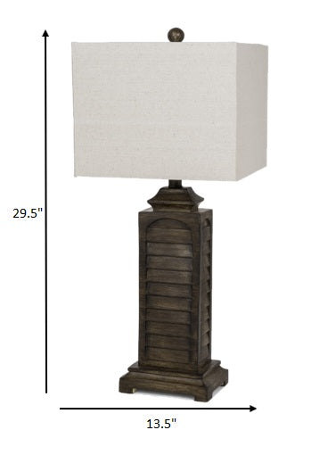 Set of 2 Brown Slatted Table Lamps with Square Shade