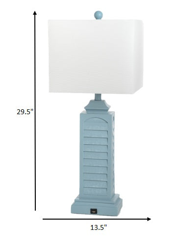 Set of 2 Light Blue Louver Base Table Lamps with USB