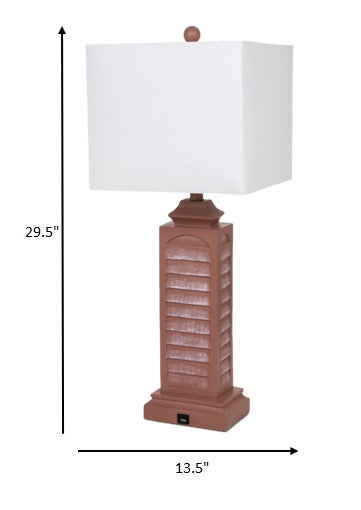 Set of 2 Light Red Louver Base Table Lamps with USB