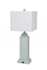 Set of 2 Light Teal Louver Base Table Lamps with USB