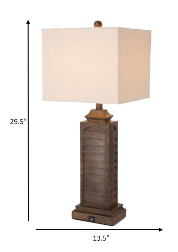 Set of 2 Brown Louver Base Table Lamps with USB