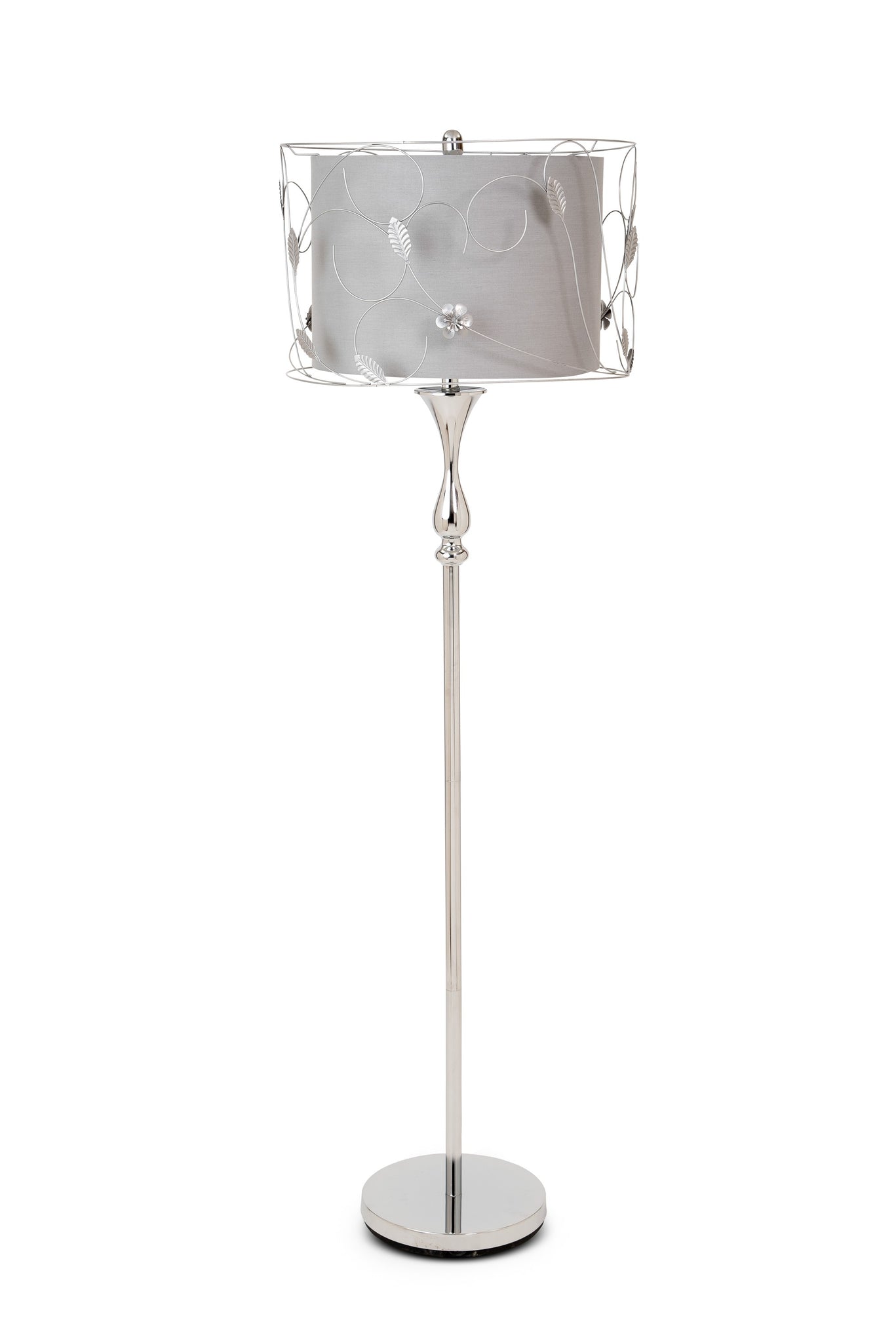 Scrolling Leaves Chrome Floor Lamp