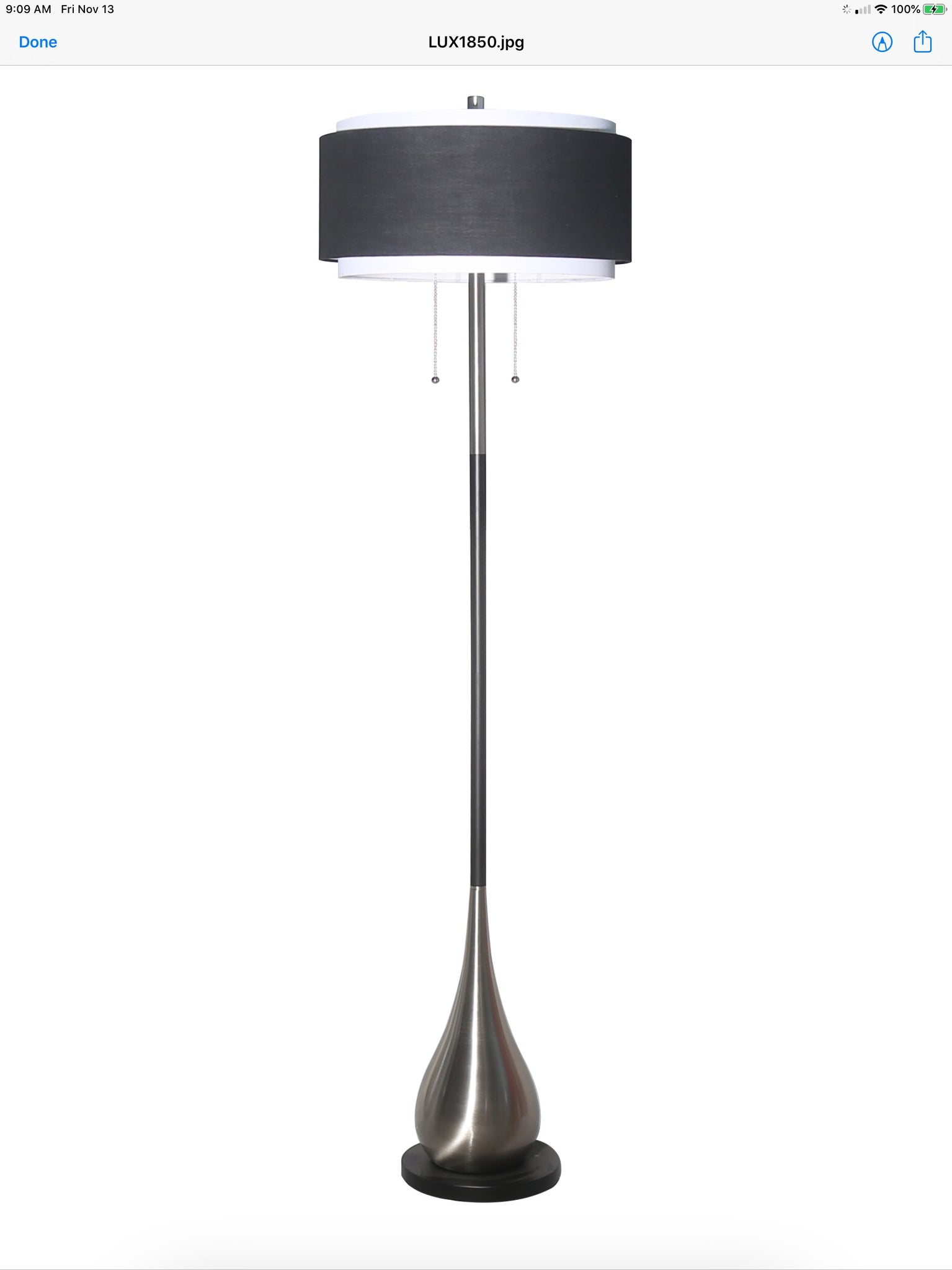 Reverse Teardrop Black and Chrome Floor Lamp