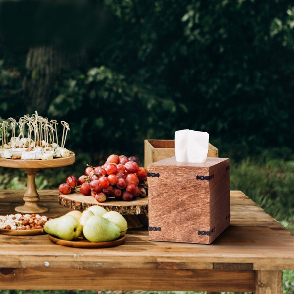 Set of 2 Rustic Natural Mango Wood Square Tissue Holders