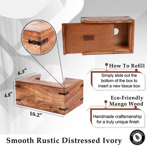 Rustic Natural Mango Wood Rectangular Tissue Holder