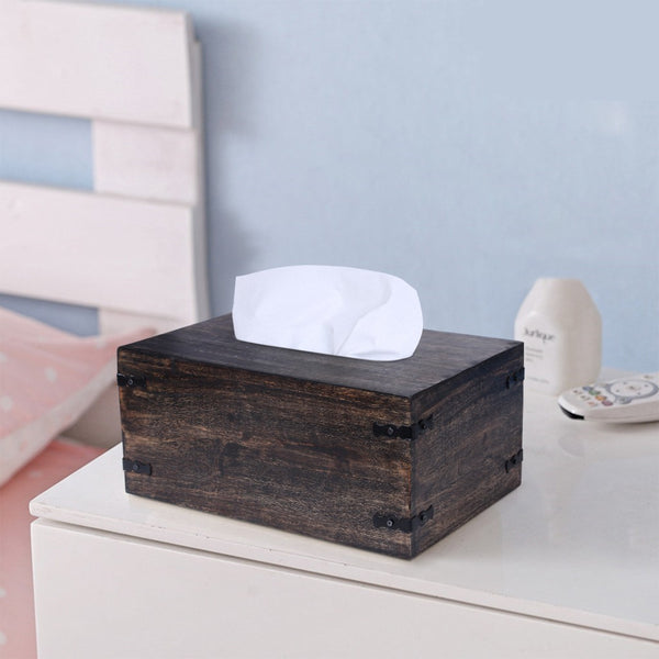 Rustic Dark Burnt Mango Wood Rectangular Tissue Holder