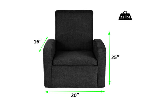 Kids Black Comfy Upholstered Recliner Chair with Storage