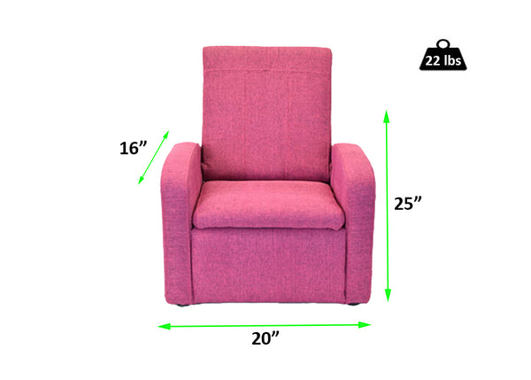 Kids Pink Comfy Upholstered Recliner Chair with Storage