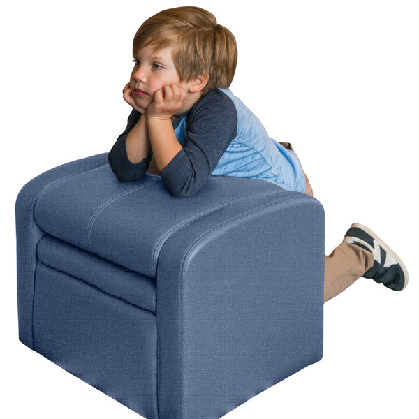 Kids Blue Comfy Upholstered Recliner Chair with Storage