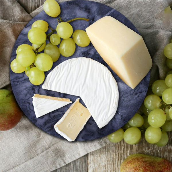 12" Round Black Marble Cheese Board and Knife Set