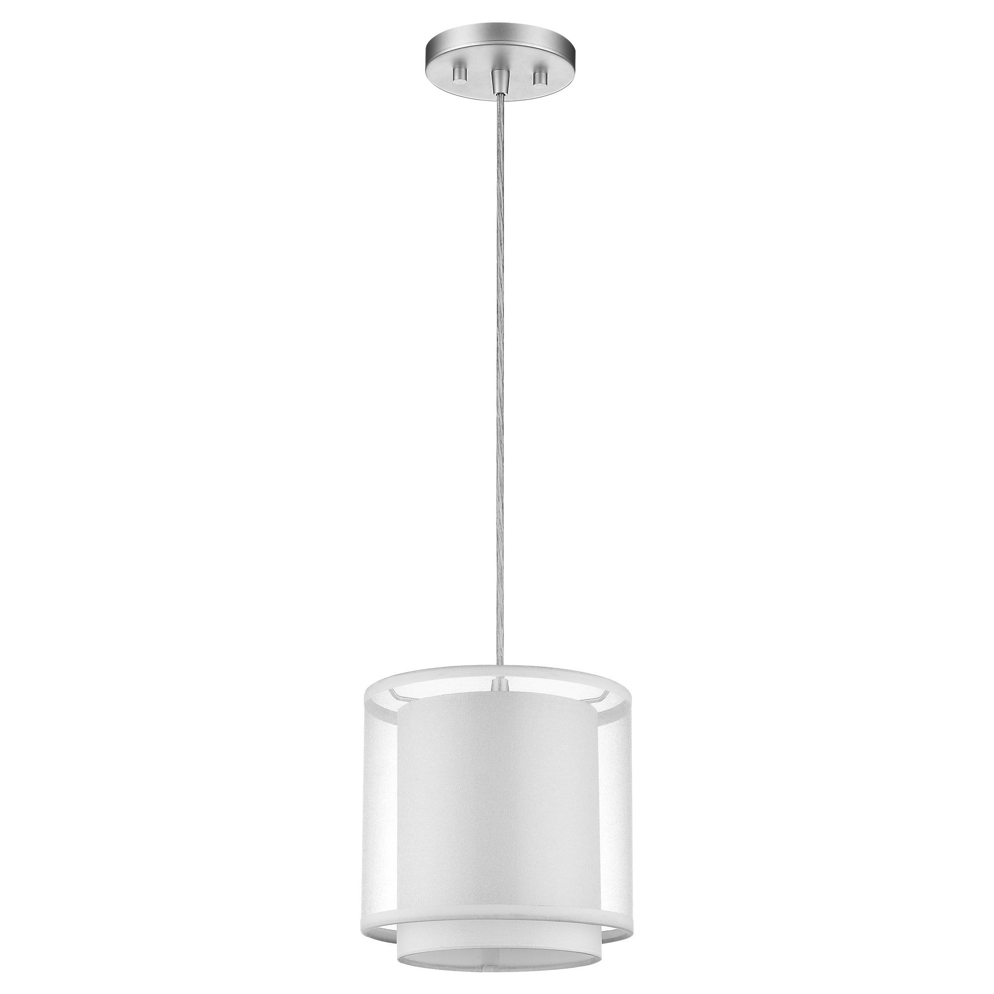 Brella 1-Light Metallic Silver Mini Pendant With Sheer Snow Shantung Two Tier Shade