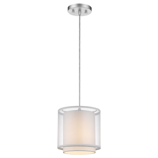 Brella 1-Light Metallic Silver Mini Pendant With Sheer Snow Shantung Two Tier Shade