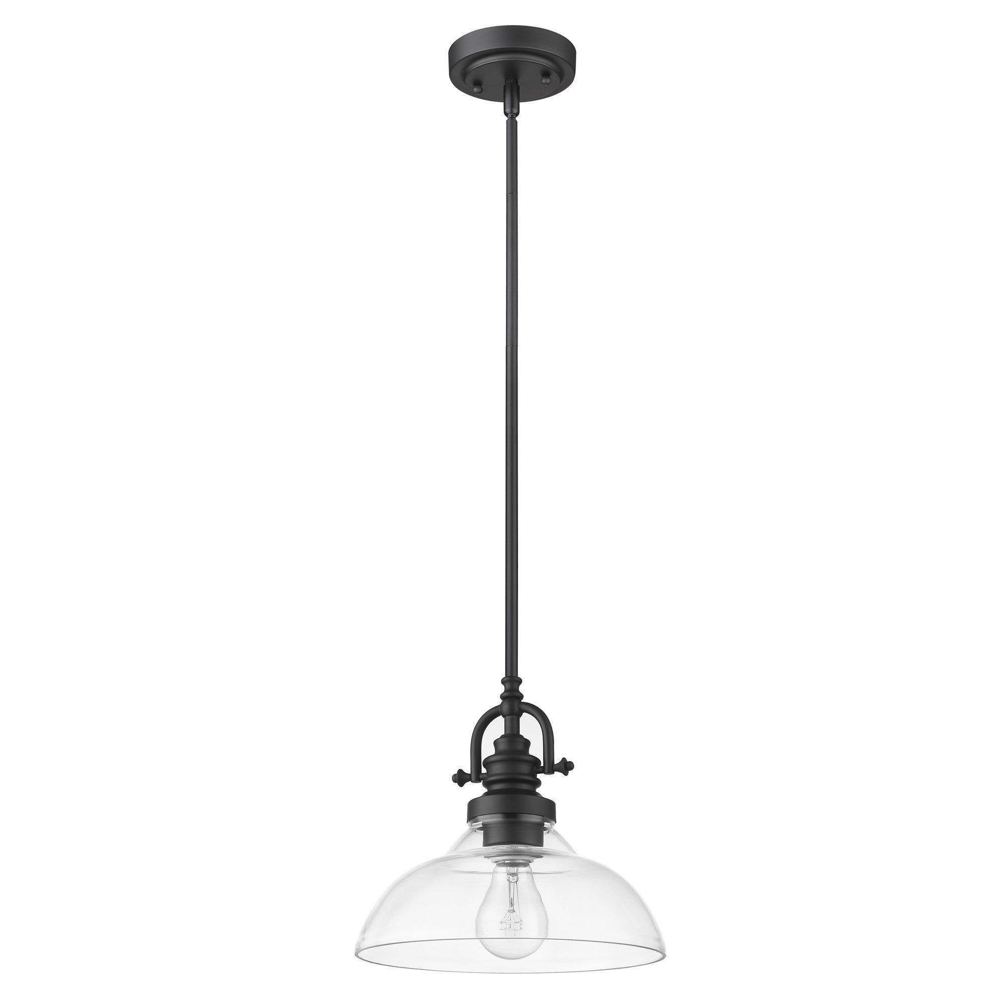 Virginia 1-Light Matte Black Pendant With Clear Glass Shade