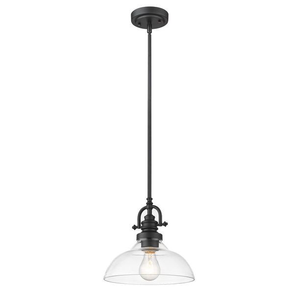 Virginia 1-Light Matte Black Pendant With Clear Glass Shade