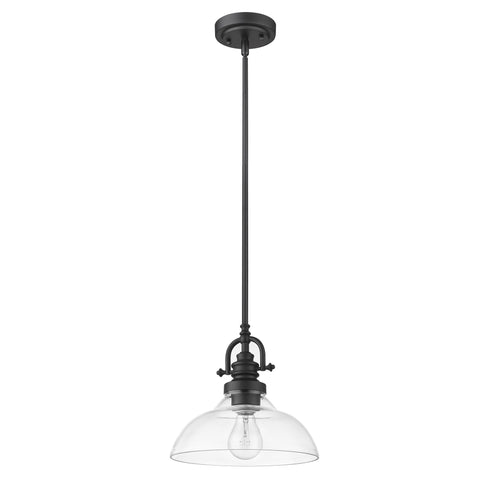 Virginia 1-Light Matte Black Pendant With Clear Glass Shade