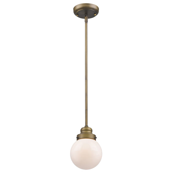 Portsmith 1-Light Raw Brass Pendant With White Globe Shade