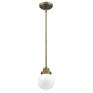 Portsmith 1-Light Raw Brass Pendant With White Globe Shade