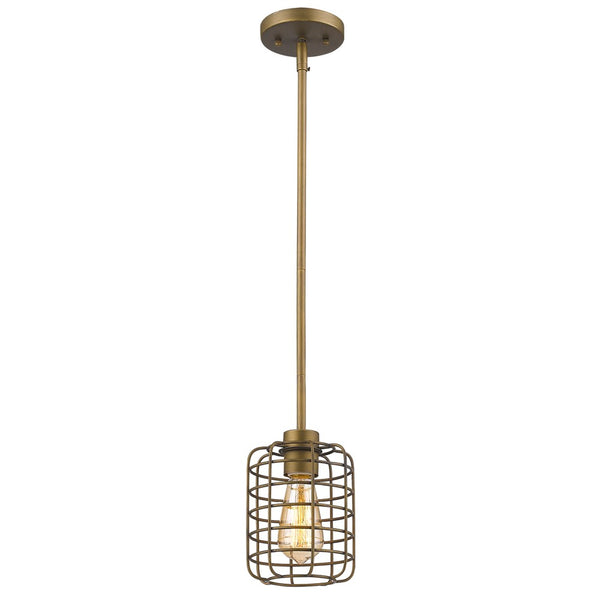 Lynden 1-Light Raw Brass Pendant With Wire Cage Shade