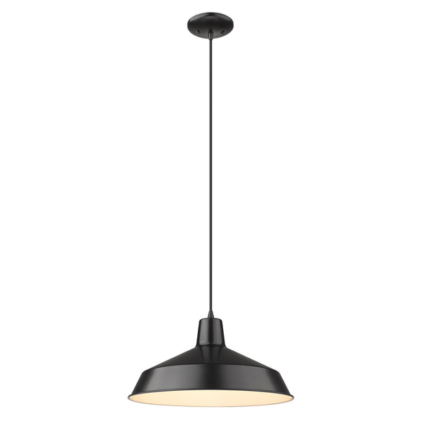 Alcove 1-Light Matte Black Pendant With Antique White Interior Shade