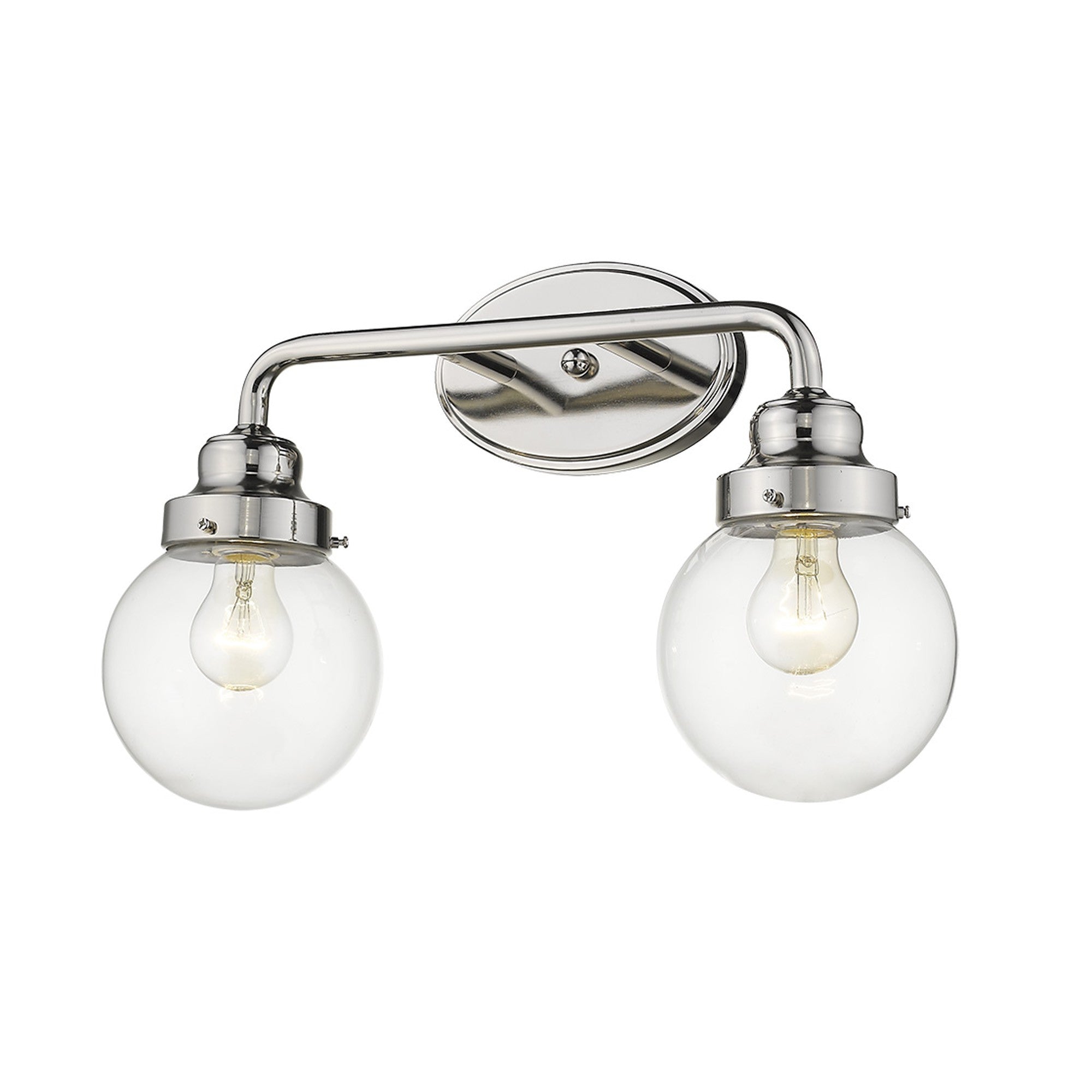 Two Light Silver Wall Sconce with Round Glass Shade