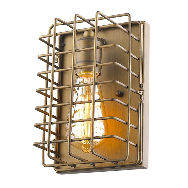 Lynden 1-Light Raw Brass Sconce With Wire Cage Shade