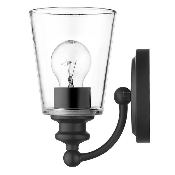 One Light Matte Black Glass Shade Wall Sconce