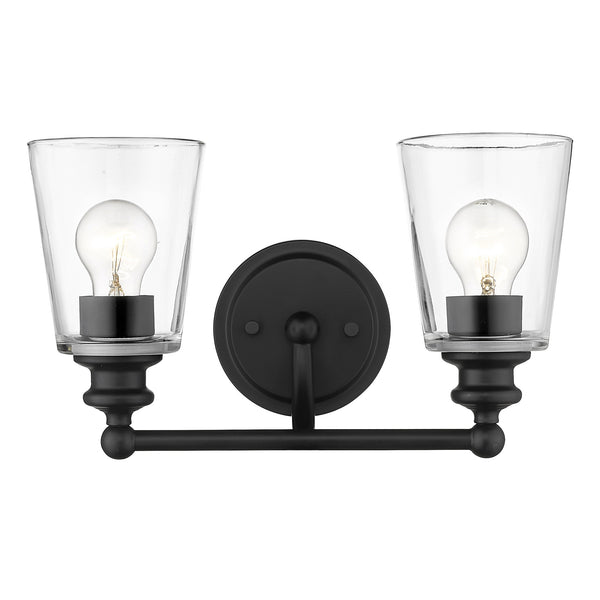 Two Light Matte Black Glass Shade Wall Sconce