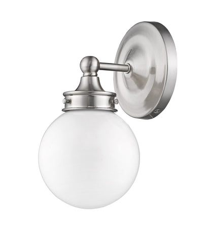 Fairfax 1-Light Satin Nickel Sconce With White Globe Shade