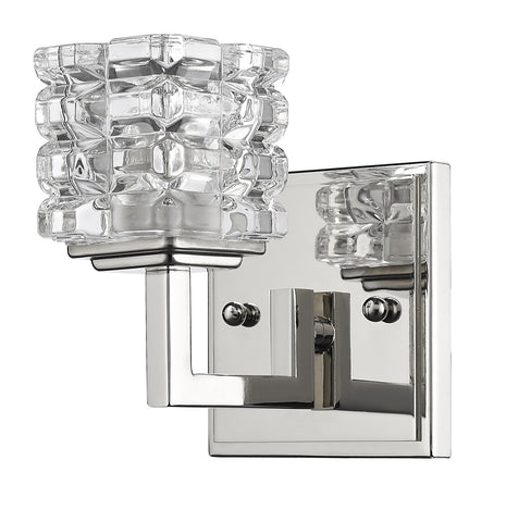 Coralie 1-Light Polished Nickel Sconce With Pressed Crystal Shade