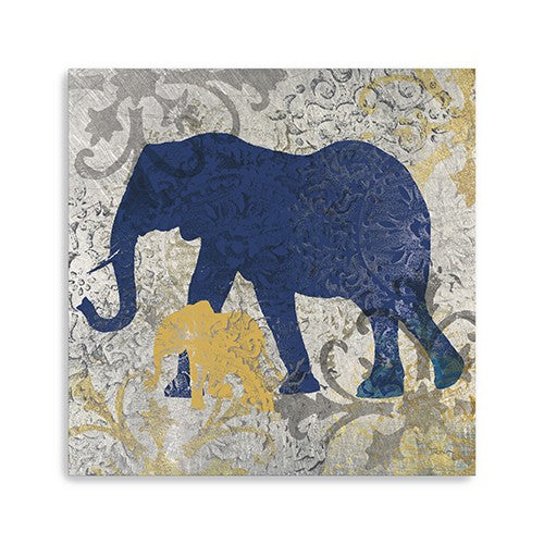 20" Exotic Blue and Gold Elephant Canvas Wall Art