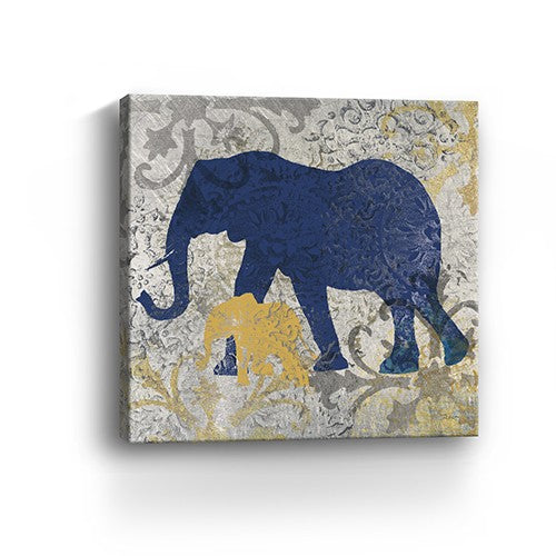 30" Exotic Blue and Gold Elephant Canvas Wall Art