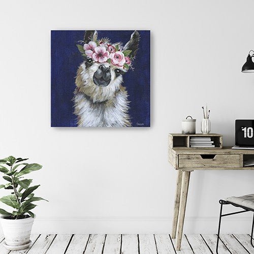 20" Watercolor Flower Llama Canvas Wall Art