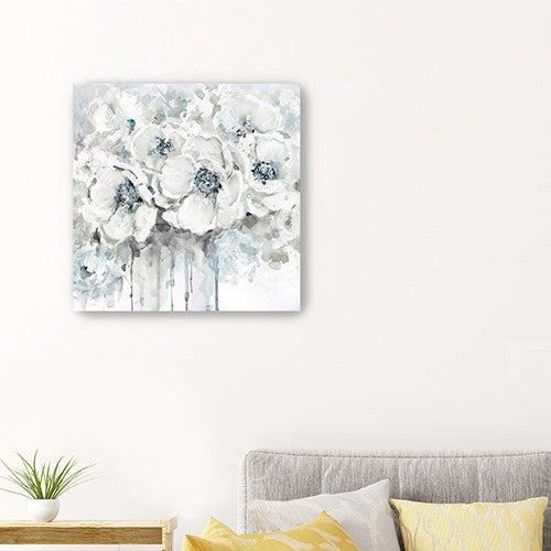 30" Winter Blues Flower Canvas Wall Art