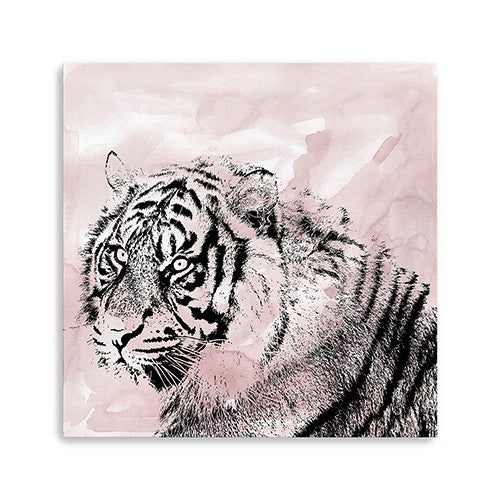 20" Pink Crouching Tiger Canvas Wall Art