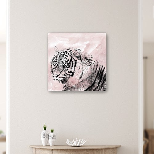 30" Pink Crouching Tiger Canvas Wall Art