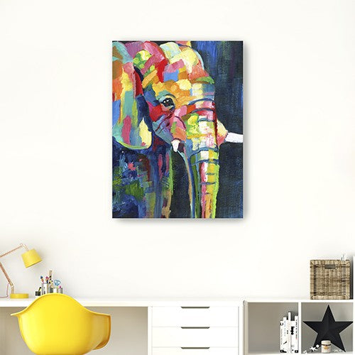 32" Bright Multi Color Elephant Canvas Wall Art