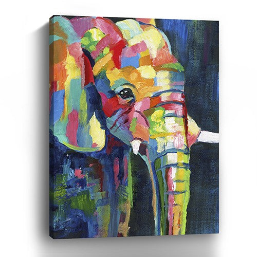 32" Bright Multi Color Elephant Canvas Wall Art