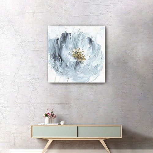 30" x 30" Watercolor Abstract Gray Blue Flower Canvas Wall Art