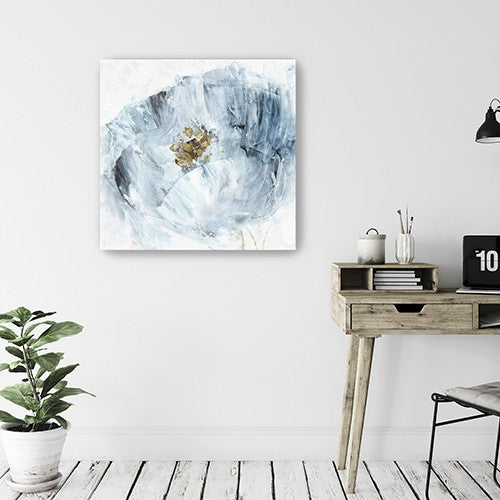 20" x 20" Watercolor Abstract Gray Blue Flower II Canvas Wall Art