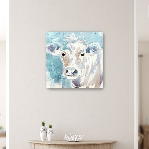 20" x 20" Watercolor Soft Pastel Cow Canvas Wall Art