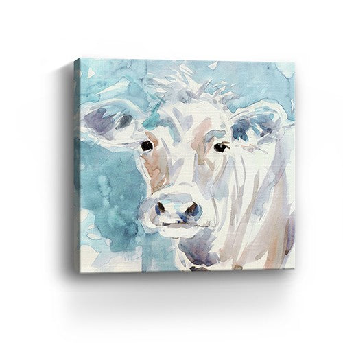 20" x 20" Watercolor Soft Pastel Cow Canvas Wall Art