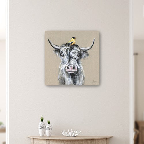 20" Cute Highland Cow Canvas Wall Art