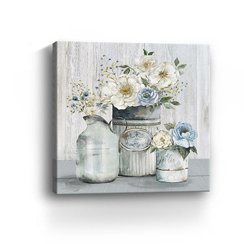 20" Rustic Grey Flowers Canvas Wall Art