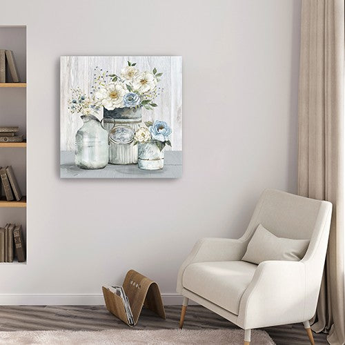 20" Rustic Grey Flowers Canvas Wall Art