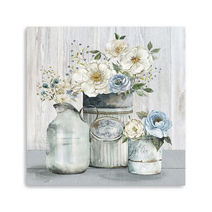 20" Rustic Grey Flowers Canvas Wall Art