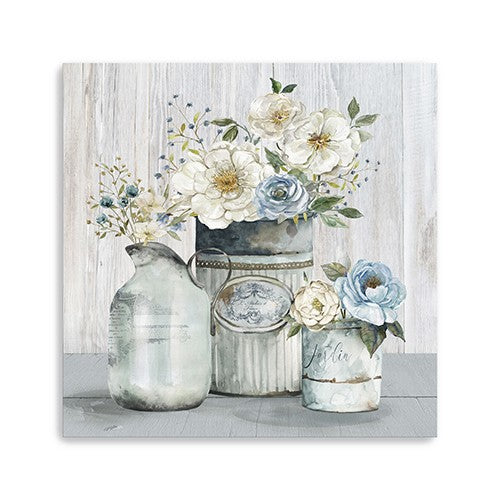 30" Rustic Grey Flowers Canvas Wall Art